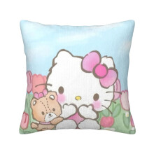 Housse de coussin Hello Kitty en velours côtelé doux, 45 x 45 cm, housse de coussin décorative pour canapé, chambre, lit, fauteuil et salon