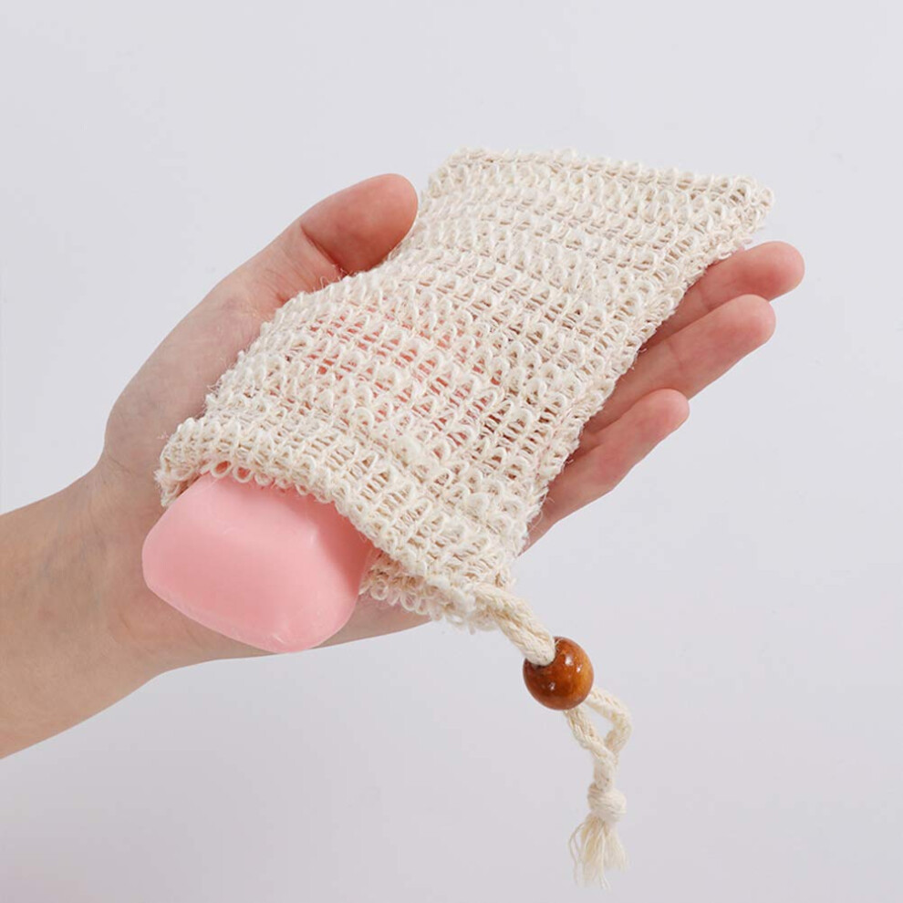 Natural Ramie Soap Saver Bag with Drawstring for Exfoliating and Better Lather in Shower