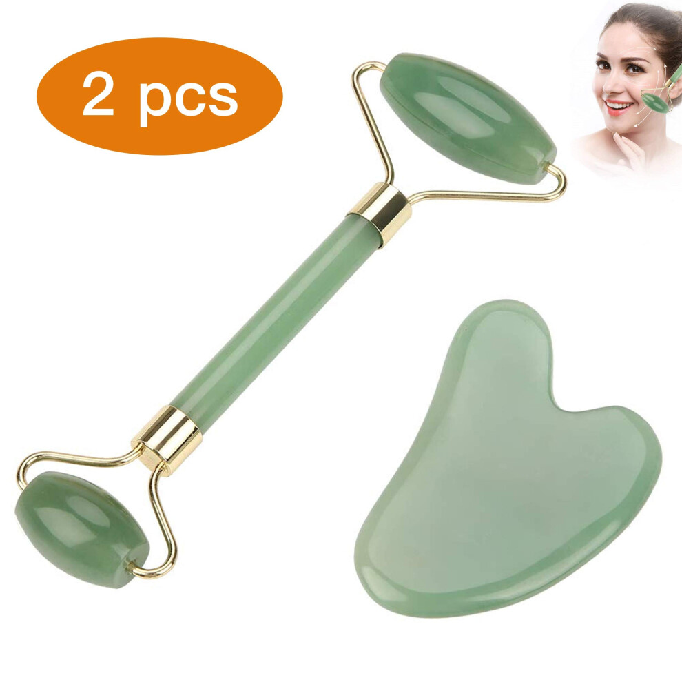 Jade Roller for Face Neck and Eyes, Dual Ended Cooling AntiAging Facial Massage Tool
