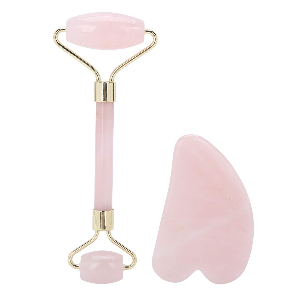 Rose Quartz Face Roller and Gua Sha Set for AntiWrinkle Massage and Facial Contour Lifting