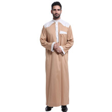 Men's Camel Muslim Thobe Long Sleeve Arab Robe with Elegant Mandarin Collar S