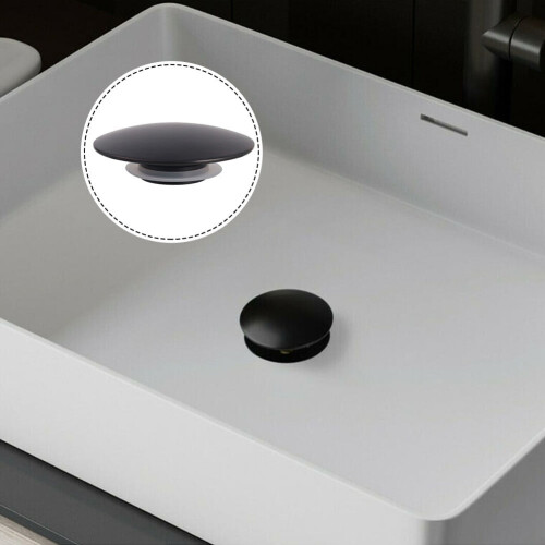 Matte Black Basin Waste Pop Up Bathroom Sink Push Button Click Clack Plug 66Mm 1