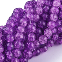 Fili di perline rotonde in vetro craquelé blu-violetto per gioielli fai da te. Foro da 8 mm: 1,3~1,6 mm. Lunghezza: 31,4 pollici.