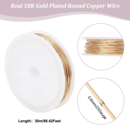 Σύρμα κοσμημάτων 23Gauge32.6Yards/30M18K επιχρυσωμένο στρογγυλό γυαλισμένο ανθεκτικό στο 1