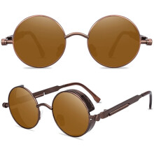 Runde solbriller, moderigtige cirkelformede Ozzy Hippie-briller, brunt stel, brune glas
