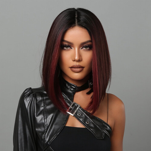 Chic Κόκκινη Περούκα Ombre Bob 16 ιντσών - Ίσια Συνθετική Τρίχα, Μέση Μέση, Εύκολη στο 1