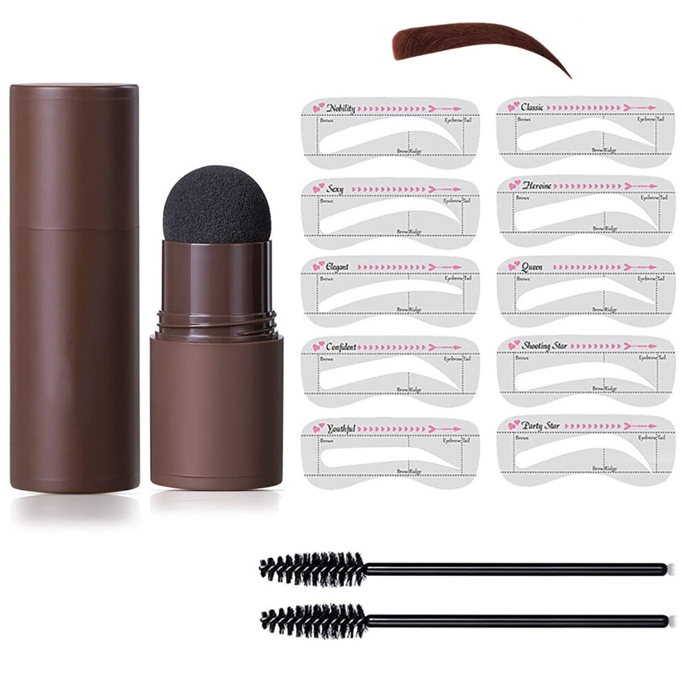 Dark/Brown Eyebrow Stamp Kit With 10 Reusable Stencils And Brushes For Fast Natural Brow Shaping