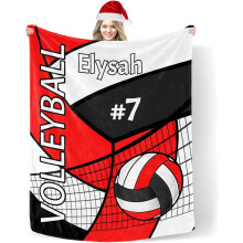 Manta personalizada com nome e texto, manta de lã macia vermelha personalizada com tema de vôlei, ideal para presentes, 152 x 203 cm (60 x 80