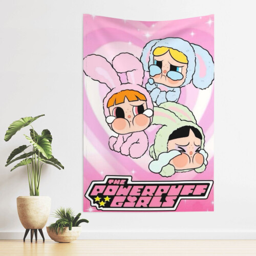 Ταπισερί τοίχου Powerpuff Girls, αδιάβροχο ύφασμα πολυεστέρα για υπνοδωμάτιο, σαλόνι, 2