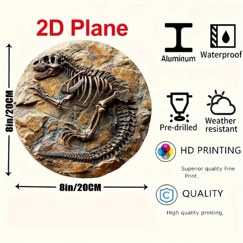 2D Δεινόσαυρος Ψυγείο Art Αλουμινίου Μεταλλικό Έμβλημα, Στρογγυλή Διακόσμηση 2