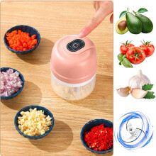 Kayannuo 250 ml elektrische knoflookstamper, draadloze keukenmachine voor knoflook, gember, chilipeper, fruit en vlees - roze, compatibel met Home
