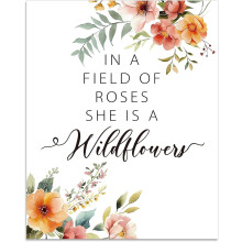 Pôster com citação inspiradora "Ela é uma flor silvestre" (1 peça), sem moldura, 25,5 x 20,5 cm, estampa com frases positivas para casa, sala de
