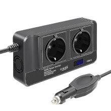 Inverter per auto da 200 W, convertitore di tensione da 12 V a 220 V con display LCD intelligente per l'ora, 2 prese e 4 porte USB-C.