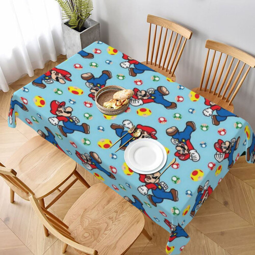 Mario Rectangular Tablecloth Water Resistance Antiwrinkle Spillproof Soft Fabric Table Cloth 60"X90"