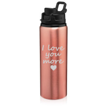 Waterfles van 740 ml, sportmok, reismok, cadeau met de tekst "I Love You More" (roségoud)