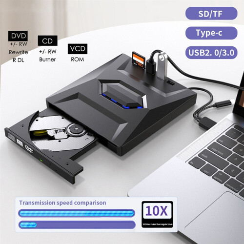 Masterizzatore e lettore DVD/CD esterno di tipo C/USB 3.0 per PC/Laptop 11/10/8/7 1