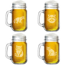 16oz lasipurkkimuki kahvalla, lahjasetti, 4Raccoon-kokoelma