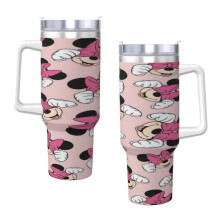 Pahar Mickey Mouse de 40 oz cu mâner și capac cu pai, cană izolată, sticlă de apă din oțel inoxidabil, cană de călătorie, suport pentru