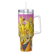 Pahar personalizat pentru desene animate Anime Dragon Ball Z, 40 oz, cu mâner și pai - Cană de cafea de călătorie din oțel inoxidabil cu capac