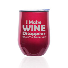 Pahar de vin fără picior, cană de cafea, pahar cu capac, amuzant „Fac vinul să dispară”, care este superputerea ta (fuchsia)
