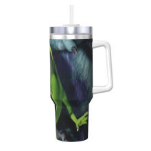 Monsters Inc. Ice King, 119 g (cu mâner și pai), cană de călătorie pentru mașină, pahar din oțel inoxidabil 2 în 1 cu capac