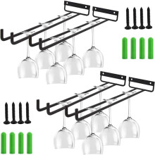 Weinglashalter, 4er-Set, Metall, zum Aufhängen von Weingläsern, Glasaufhänger für Regale mit Schrauben, Stielhalterung, 30 cm, schwarz