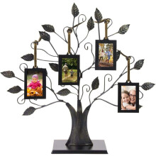 Ramă foto arbore genealogic, ramă foto arbore genealogic cu 4 rame foto suspendate, ramă foto din bronz periat pentru perete, ornament pentru