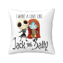 Față de pernă drăguță cu imprimeu The Nightmare Before Christmas, Jack & Sally Skellington, compatibilă cu inserția de 40x40 cm pentru