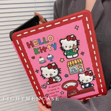 Étui de protection brodé Hello Kitty compatible avec Apple iPad, avec emplacement pour stylet, compatible iPad 10/9, et support rotatif pour iPad
