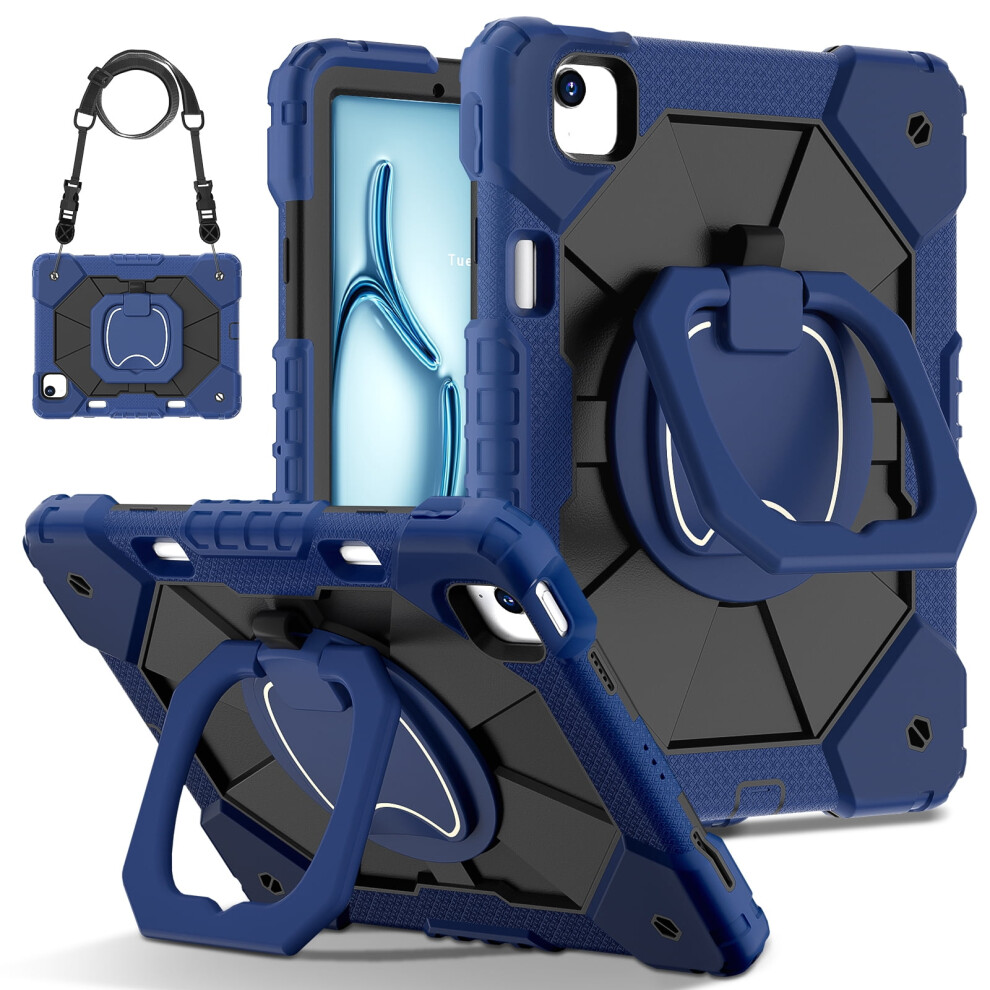 Shockproof Heavy Duty Armor Stand Kids Case For Compatible With Apple Compatible With Ipad Air 11 M2 2024 (A2902/A2903/A2904), Navy Blue & Rose Red Blue,Red 9048212972259