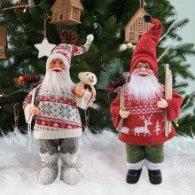 Santa Claus Doll Xmas Tree Decoration, Festive Figurine with Christmas Sweater & Hat, Home Party Supplies, Grey – Compatible with SUSUchens