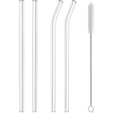 Conjunto de 4 canudos de vidro reutilizáveis com escova de limpeza, 20 cm x 8 mm, transparentes, ideais para smoothies, milkshakes, chá, suco e