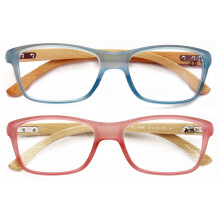 2 paires de lunettes de lecture en bambou véritable pour femmes - Verres transparents de couleur amusante Reader7015 +1,00