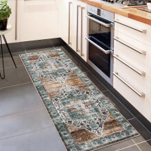 Garvee 2' x 6' Hallway Runner Rug Vintage Persian Rug Indoor Floral Pattern Distressed Carpet Bedsides Thin Rug Chenille Mat for Kitchen, Rusty Brown