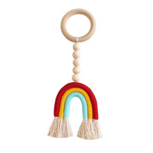 Slinger van houten kralen met kwastjes, natuurlijke houten kralenslinger als wanddecoratie voor de kinderkamer, bruiloft, festivaldecoratie en als