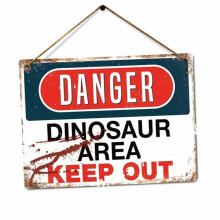 Veszély - Dinoszaurusz övezet Jurassic Keep Out Park Rex Vintage fémtábla 16x12" Retro fali dekoráció, kompatibilis Rexszel