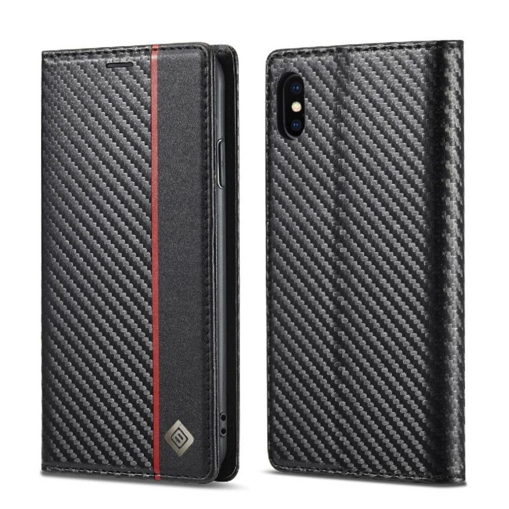 Case For Compatible With Iphone Xr With Card Holder Kickstand Full Protection Magnetic Carbon Fiber Card Insertion Leather Folio Flip Case 9423501809438