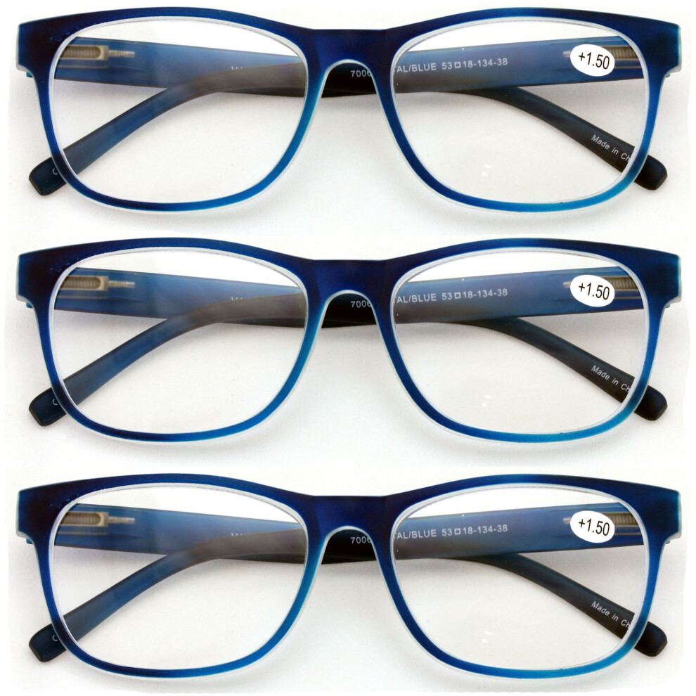 3 Pairs Matte Translucent Classic Lightweight Reader - Spring Hinge - Unisex Reading Glasses