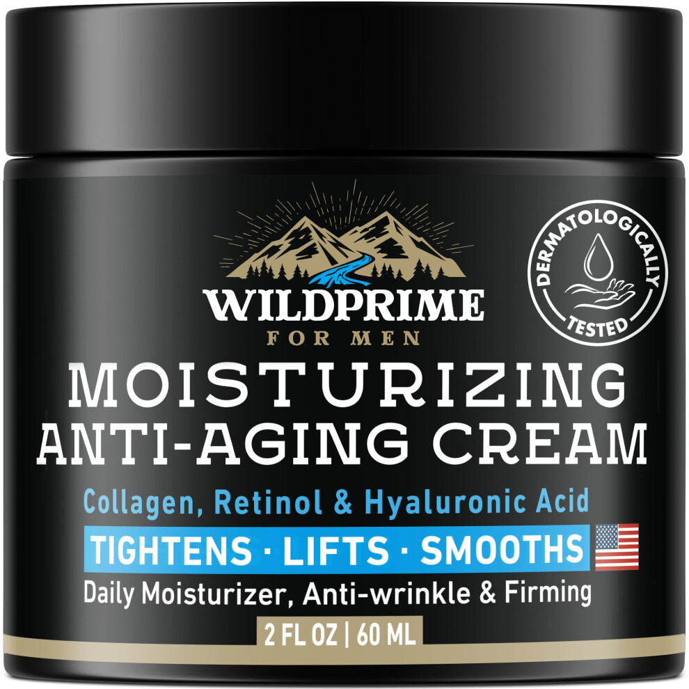 Cream Men's Face Moisturizer With Hyaluronic Acid And Retinol, Antiaging For Wrinkles, 2 Oz