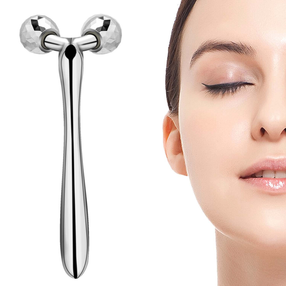 Silver Face Roller Facial Massager For Wrinkles And Skin Tightening, Multiarea Skincare Tool