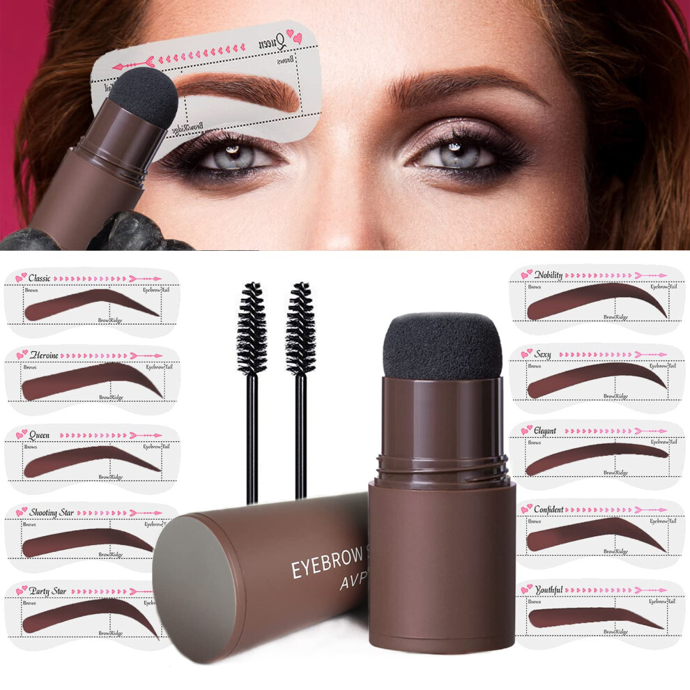 Eyebrow Stamp Kit with 10 Reusable Stencils and Brushes, Waterproof LongLasting Natural Finish
