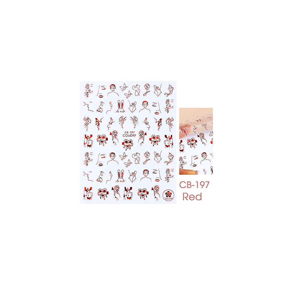 Red 3D Nail Stickers With Romantic Love Foil, Selfadhesive Manicure Decoration, Cb197