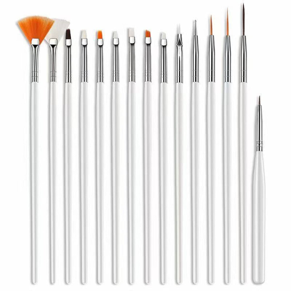 White 15Pcs Professional Nail Art Brush Set For Gel And Acrylic With Ergonomic Grip Â