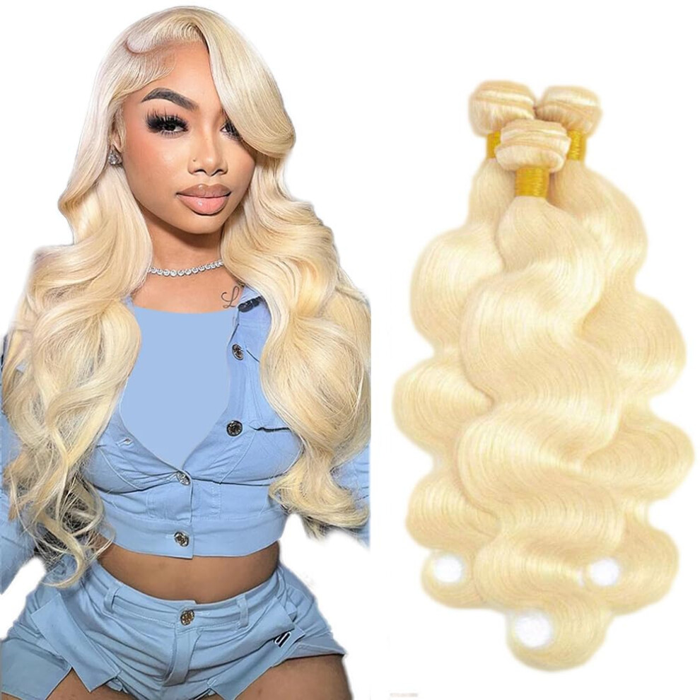 Unisex 613 Blonde Body Wave Bundles 26 Inch Peruvian Virgin Hair Extensions 3 Same Length Double Weft