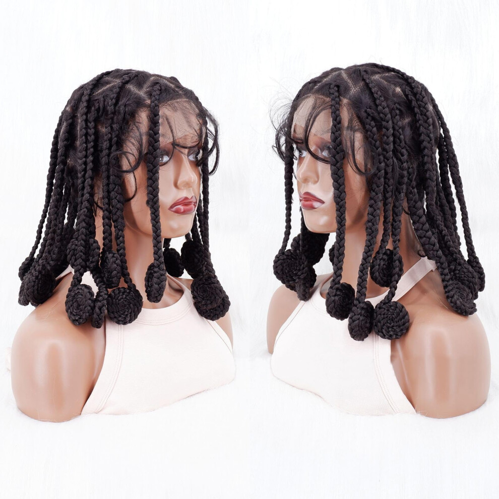 Short Box Braided Wig for Black Women 12' HD Lace Knotless Synthetic Braids Natural Hairline