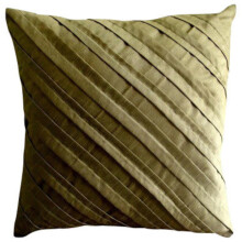 Aardgroene kussenhoezen van 45 x 45 cm, vierkante zijden kussenhoes met plooien en textuur, gestreept - Earthy Affair