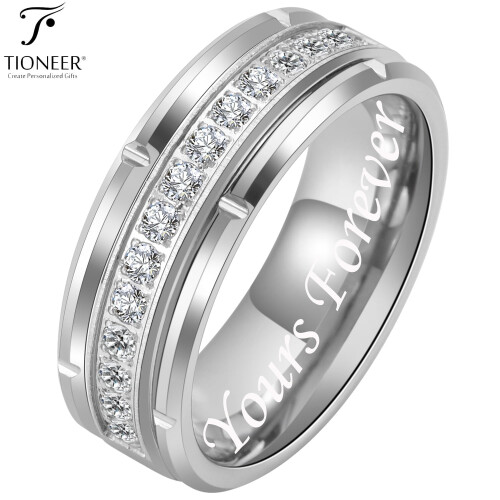 Βέρα Tioneer Tungsten με 15 κυβικά ζιρκόνια σε ασημί μαύρο χρυσό δαχτυλίδι 8 χιλιοστών