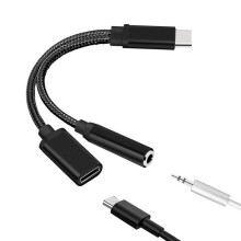 Type C til 3,5 mm opladningslydadapter 2-i-1 USB C-splitter hovedtelefon AUX-lydkabel til smartphone-splitter