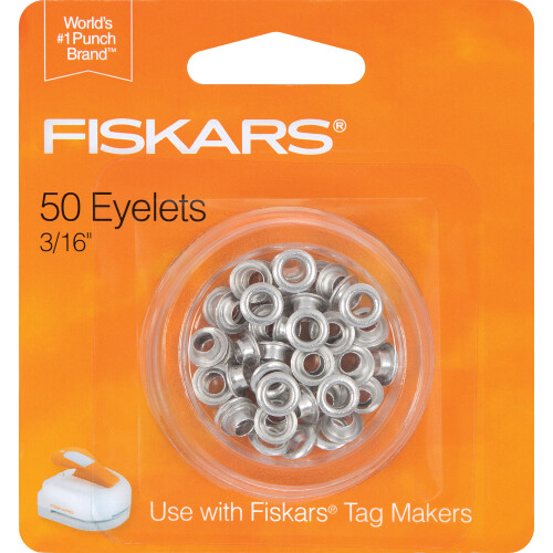 Ilhós Fiskars Tag Maker, pacote com 50 unidades, cor prata, 0,88 polegadas.