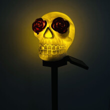 Lampe frontale solaire Ympuoqn en forme de crâne d'Halloween, accessoire de décoration en résine pour intérieur/extérieur, compatible avec la